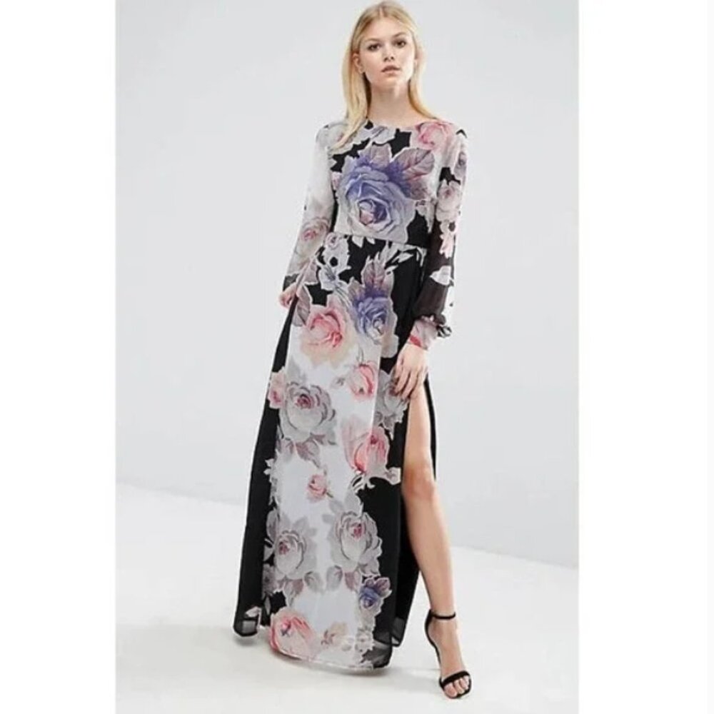 Asos Long Sleeve Floral Maxi Dress with Slit